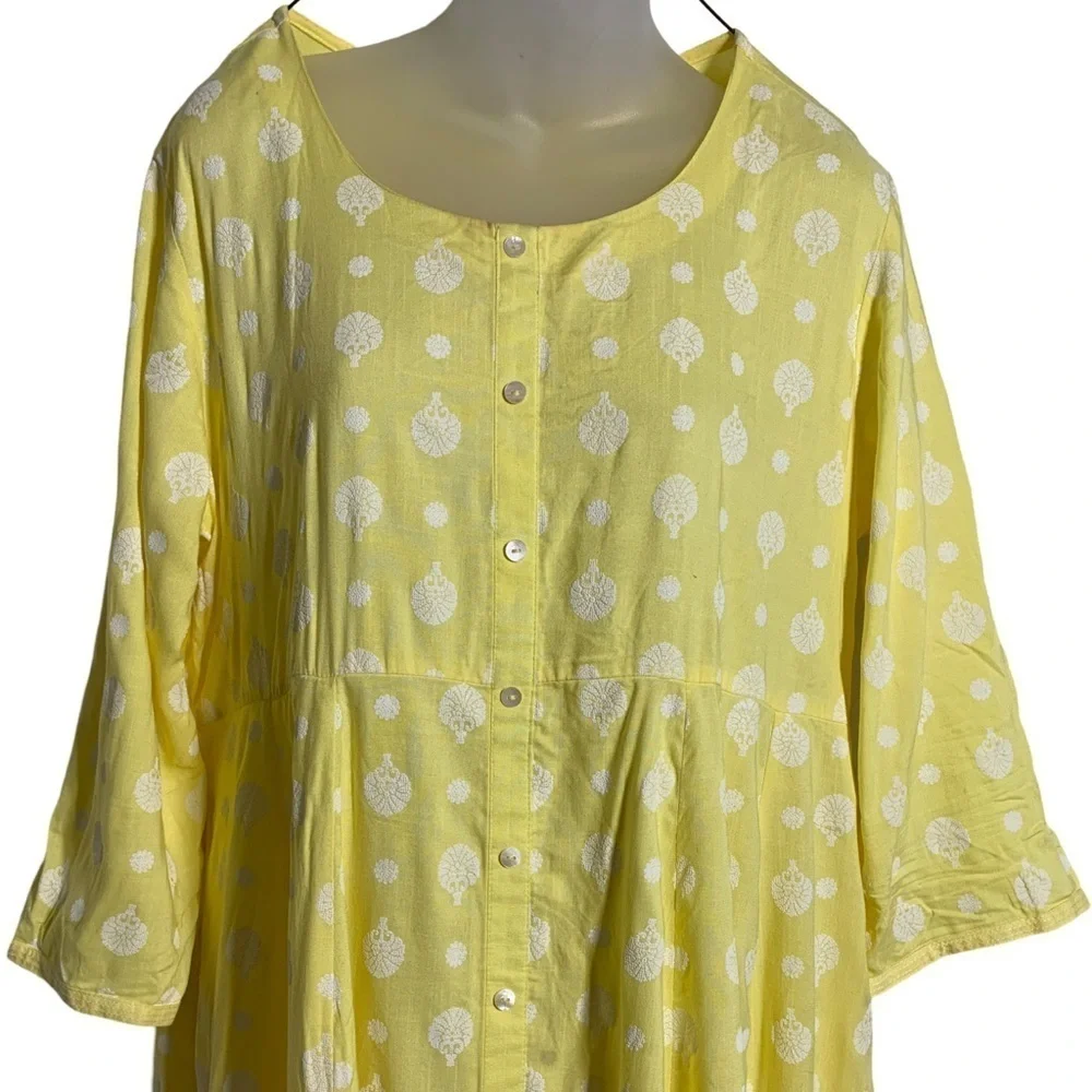 Avaasa Yellow Leaf Print Oversized Lagenlook Rayon Dress Boho Chic XL - Picture 4 of 9